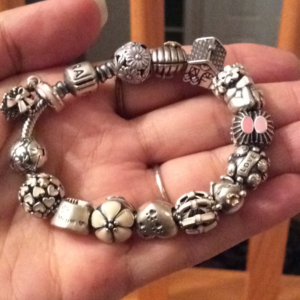 🏡💕🎀🐝🐾 Pandora FULL Charm Bracelet Pink Themed! 🏡💕🎀🐝🐾 Small! 🏡💕🎀🐝🐾